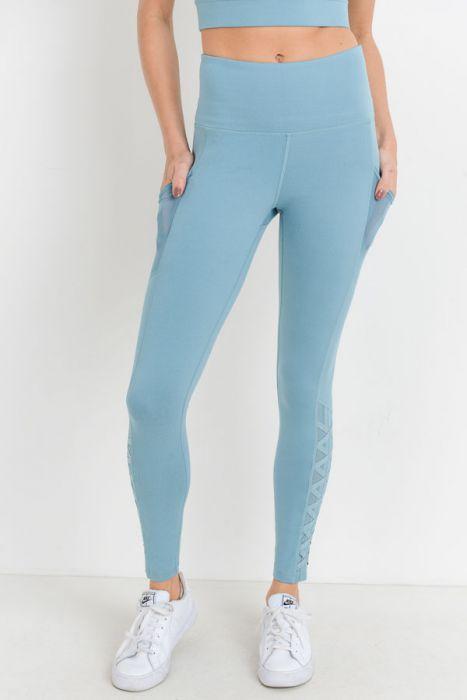 Legging met hoge taille, hybride mesh en traliewerkbandjes en volledige zakken