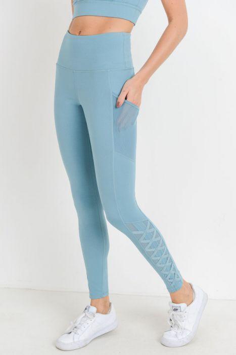 Legging met hoge taille, hybride mesh en traliewerkbandjes en volledige zakken